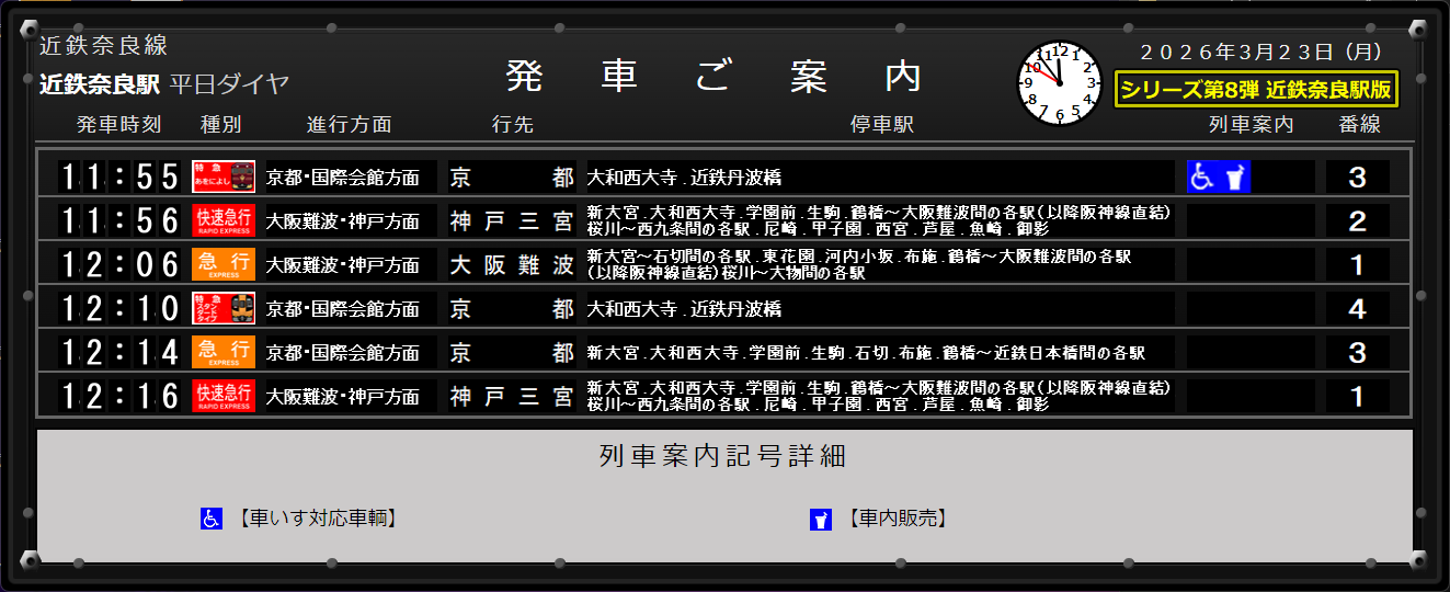 パタパタ近鉄奈良駅の画面