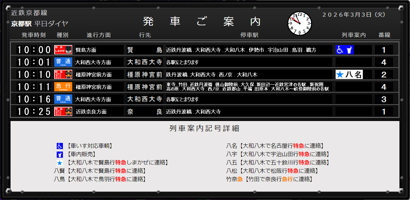 パタパタ京都駅の画面