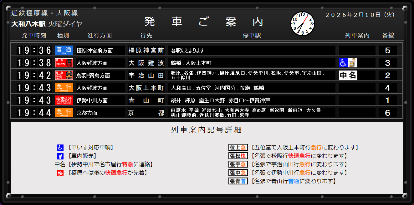 パタパタ大和八木駅の画面