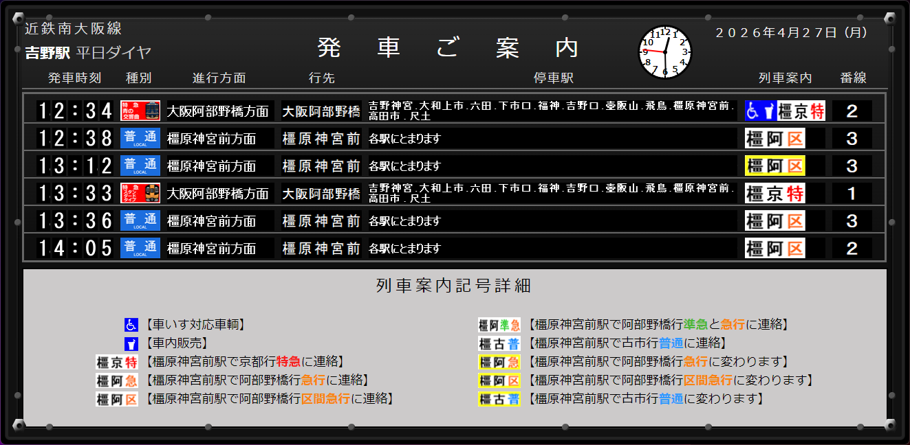 パタパタ吉野駅の画面